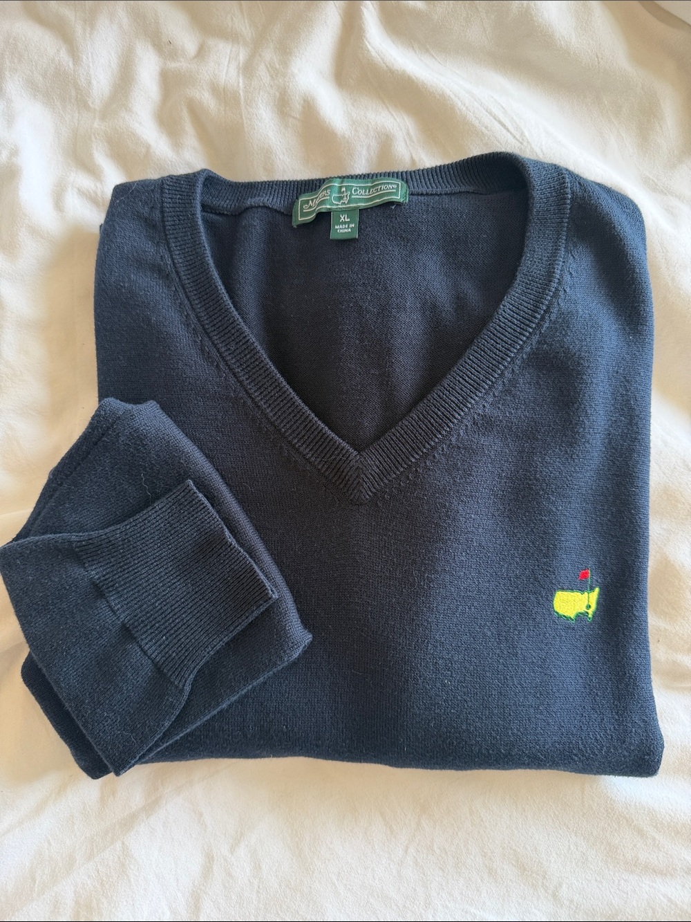 Masters Navy V-Neck Sweater with Embroidered Logo